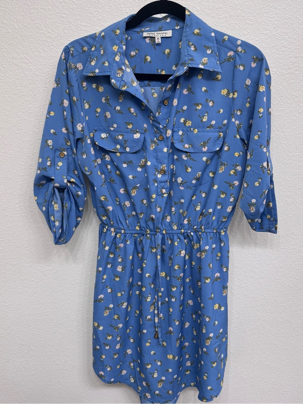 Speed Control Blue Floral Button-Up Top